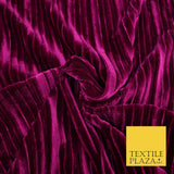 Premium Soft Magenta Striped Creased Pleated Velvet Velour Dress Fabric 1853