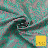 AQUA PINK Luxury Paisley PURE Benarsi Brocade Woven Dress Fabric Fancy 1741