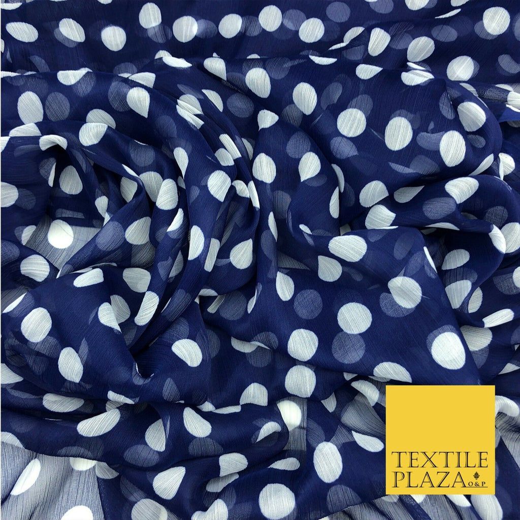 Navy Blue with White Polka Dot Spotted Crinkle Chiffon Dress Craft QF821