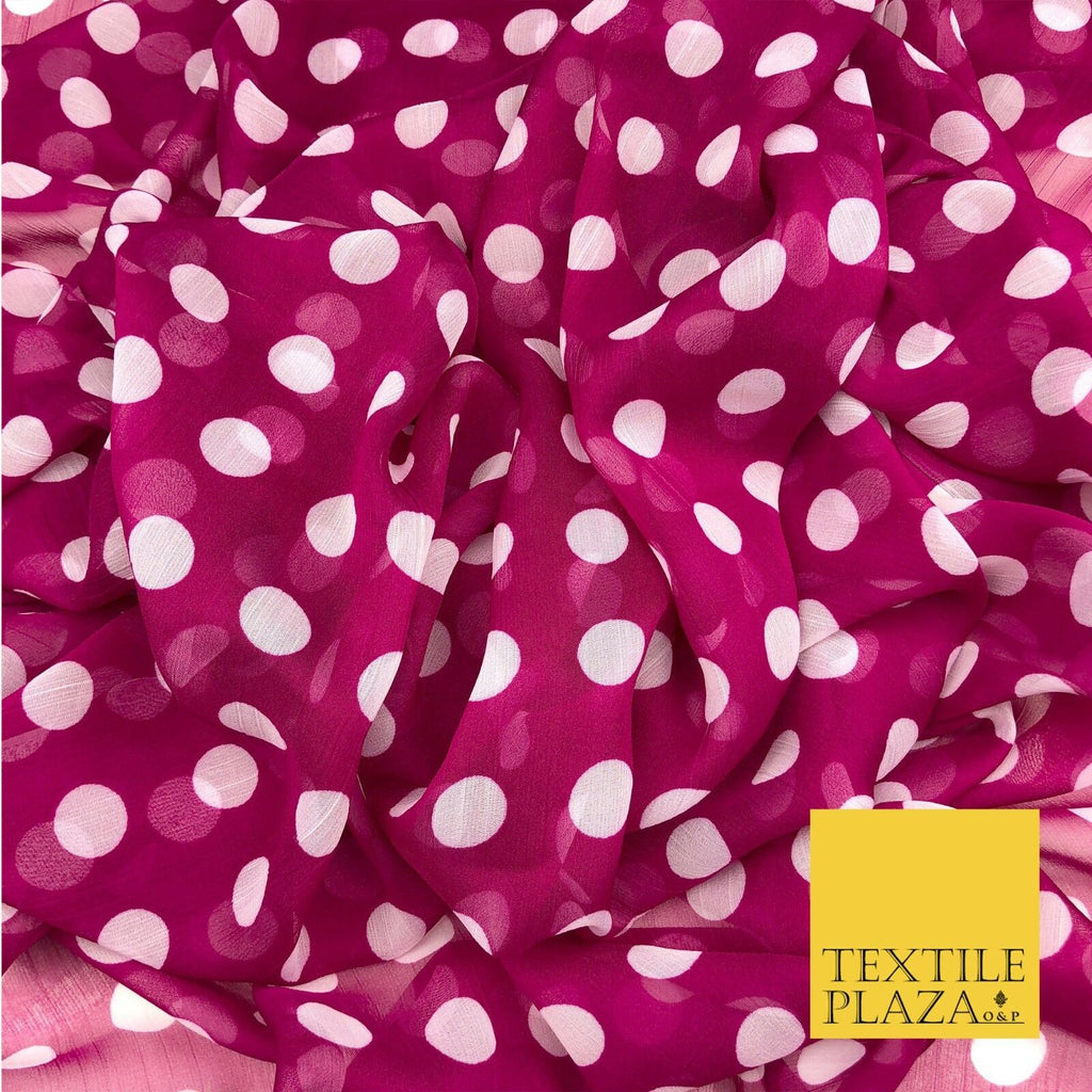 Dark Pink with White Polka Dot Spotted Crinkle Chiffon Minnie Dress Craft QF819