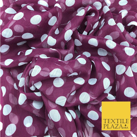 Mauve Purple with White Polka Dot Spotted Crinkle Chiffon Dress Craft QF815