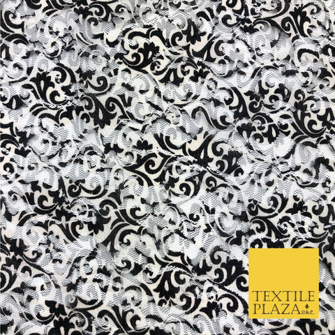 Ornate Swirl Black White Ivory Net Lace Fabric Trendy Dress Fashion 45" GE809