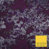 Deep Plum Purple Creased Floral Silver Weave Brocade Jacquard Dress Fabric 1892