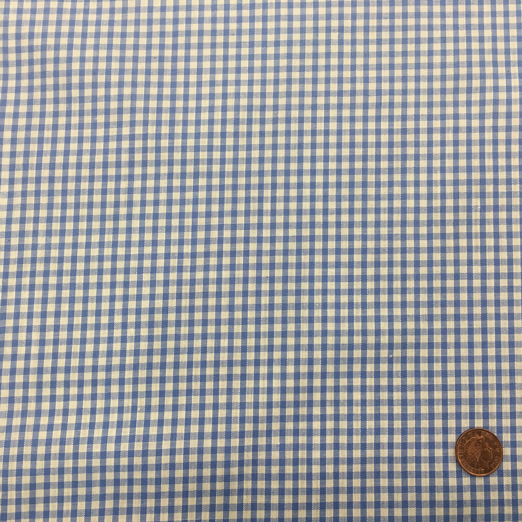 SKY BLUE Small Gingham POLYCOTTON Fabric - Per Metre - RD66