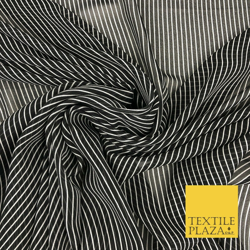 BLACK WHITE Pinstripe Printed Chiffon Dress Striped Scarf Sheer Fabric 58" 1347