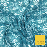 TEAL Floral Webbed Flower Printed Chiffon Dress Scarf Fabric Sheer Craft 58"1343