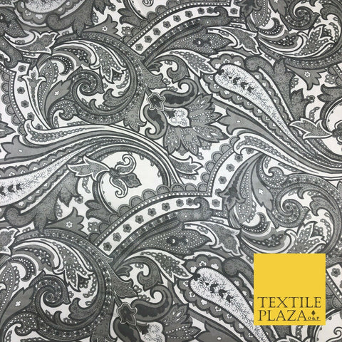 BLACK GREY WHITE Ornate Paisley Printed Chiffon Dress Scarf Fabric 58" 1345