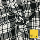 Black White Classic TARTAN PLAID Polyester Viscose Fabric 58" Craft Dress 1290