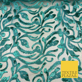 JADE / SEA GREEN Swirl Sequin Net Lace Fancy Botanical Embroidered Net KB261