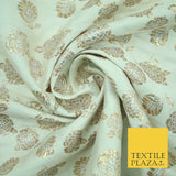 Mint Green Ivory Blue Metallic Gold Roses Textured Brocade Jacquard Dress Fabric