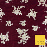 MAROON Ornate Floral Paisley Cluster Embroidered Velvet Dress Fabric 1094
