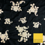 BLACK Ornate Floral Paisley Cluster Embroidered Velvet Dress Fabric 1096