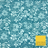 TEAL Floral Webbed Flower Printed Chiffon Dress Scarf Fabric Sheer Craft 58"1343