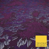 Deep Plum Purple Creased Floral Silver Weave Brocade Jacquard Dress Fabric 1892