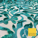 JADE / SEA GREEN Swirl Sequin Net Lace Fancy Botanical Embroidered Net KB261