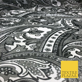 BLACK GREY WHITE Ornate Paisley Printed Chiffon Dress Scarf Fabric 58" 1345