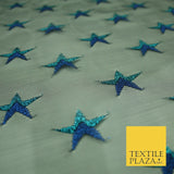 Gold Blue White Metallic 3cm Embroidered Star Mesh Net Fabric Sparkle DressCraft