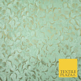 LIGHT MINT GREEN Metallic Gold Pansy Textured Brocade Jacquard Dress Fabric 2843