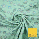 Mint Green Ivory Blue Metallic Gold Roses Textured Brocade Jacquard Dress Fabric