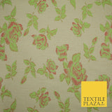 Beige Flo Green Pink Flower Textured Jacquard Floral Dress Fabric 59" Wide
