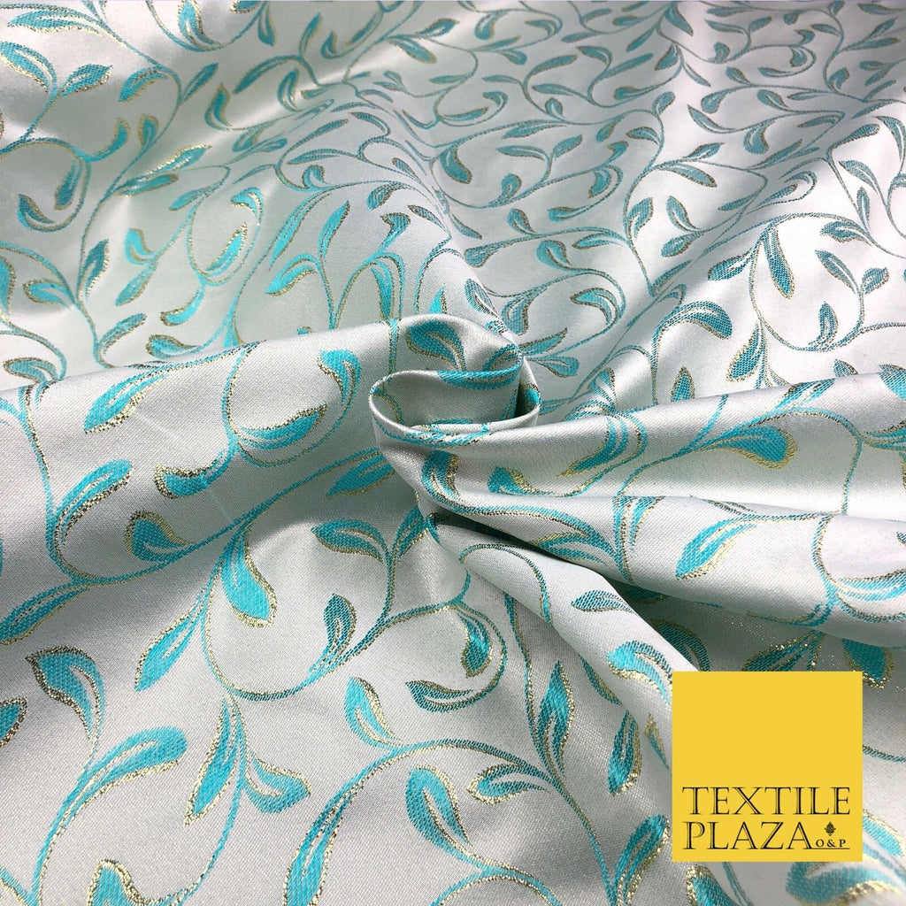 Luxury TURQUOISE Swirl Leaf Jacquard Fabric Fancy Waistcoats Jackets 56" AC799