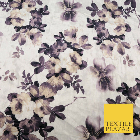 White Floral Blossom Printed Soft Velvet Dress Fabric Stretch Craft 1690