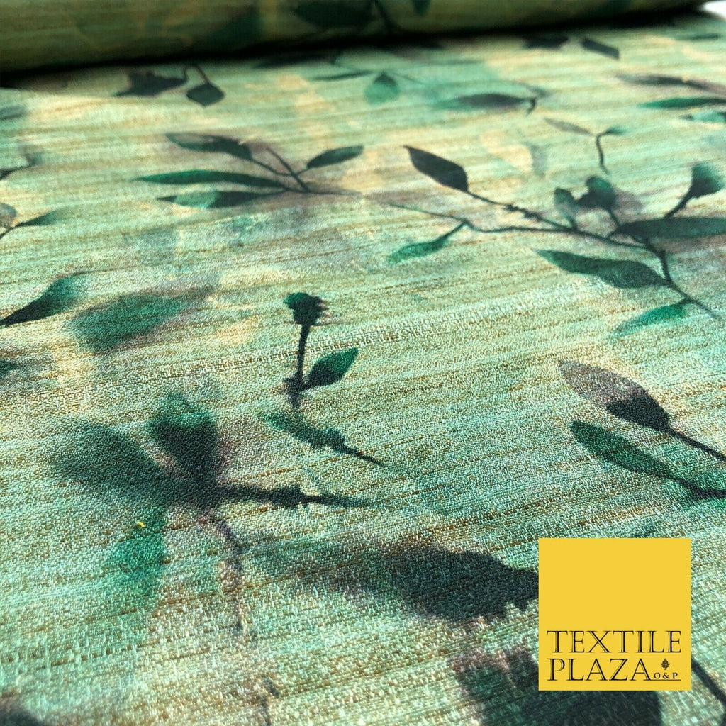 GREEN Shaded Floral Leaves Digital Print Faux Raw Silk Fabric Dress Craft 1466