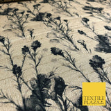 STONE BLACK Watercolour Floral Digital Print Faux Raw Silk Fabric DressCraft1464