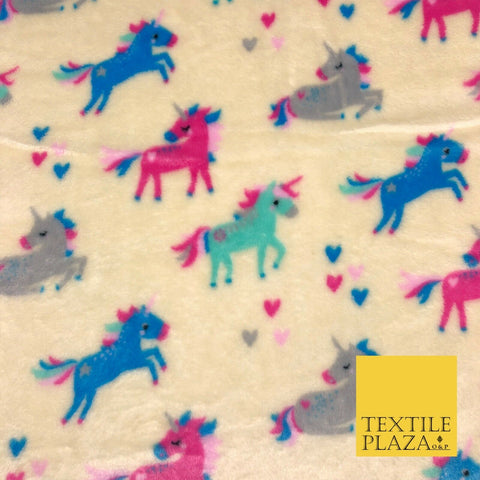 CREAM Unicorns SUPER SOFT Printed Cuddle Fleece Fabric Baby Blankets Craft R1053