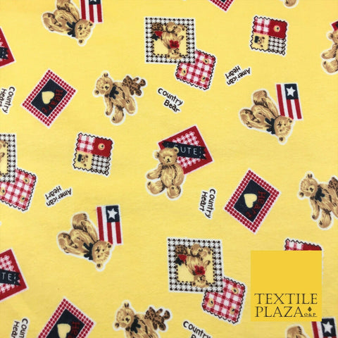 Lemon American Country Bear Patch Soft Brushed Cotton Print Fabric Kids 1378