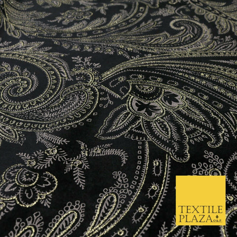 BLACK Large Ornate Paisley Velvet Velour with Glitter Detail Dress Craft 1478
