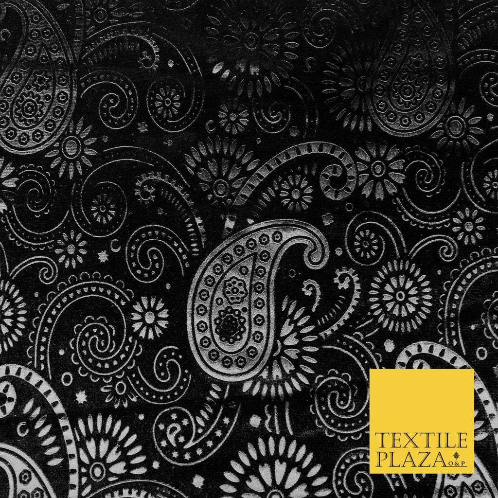Premium Black Embossed Paisley Floral Soft Velvet Dress Fabric Craft PF1050