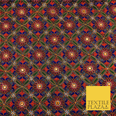 Black Phulkari Georgette Fancy Colourful Threadwork Diamond Pattern Dress JE313