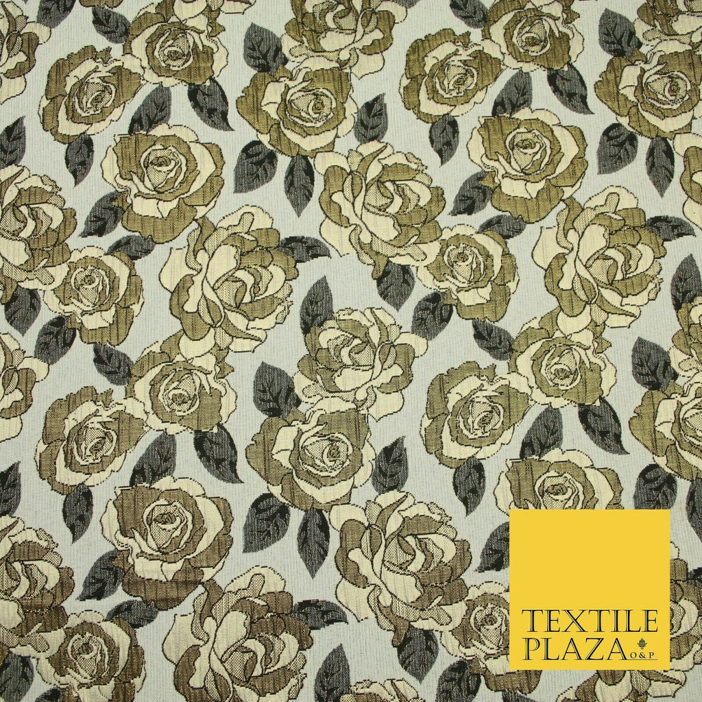 Luxury Ivory Metallic Gold Carnation Textured Brocade Jacquard Dress Fabric 1876