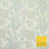 Light Mint Premium Floral Carnation Satin Brocade Jacquard Dress Fabric 1698