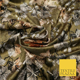 Khaki Oriental Leaves Printed Soft Velvet Dress Fabric Stretch Craft 1684