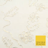 IVORY CREAM GOLD Floral Metallic Ribbon Sponge Net Fabric Scuba Craft Mesh 1475