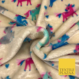 CREAM Unicorns SUPER SOFT Printed Cuddle Fleece Fabric Baby Blankets Craft R1053