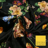 Black Floral Colour Bouquets Printed Soft Velvet Dress Fabric Stretch Craft 1687