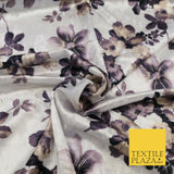 White Floral Blossom Printed Soft Velvet Dress Fabric Stretch Craft 1690