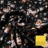 Black All Over Floral Printed Soft Velvet Dress Fabric Stretch Craft 1695
