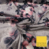 Light Lilac Floral Blossom Printed Soft Velvet Dress Fabric Stretch Craft 1691