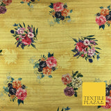 MUSTARD GOLD Floral Cluster Digital Print Faux Raw Silk Fabric Dress Craft 1465