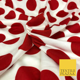RED CREAM Large Spot Stretch Jersey Soft Fabric Material 59" Wide 1341