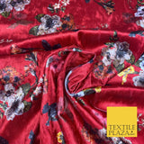 Cherry Red Floral Colour Bouquets Printed Soft Velvet Dress Fabric Craft 1692