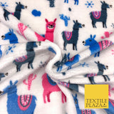 WHITE Llama SUPER SOFT Printed Cuddle Fleece Fabric Baby Blankets Craft R1052