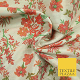 Cream Pink Floral Botanic Embossed Textured Brocade Jacquard Dress Fabric 1878