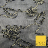 NAVY BLUE GOLD Floral Metallic Ribbon Sponge Net Fabric Scuba Craft Mesh 1474