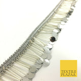 Silver Sequin Glass Tube Fringe Tassel Drop Trim Ribbon Border Dance Lace (X178)