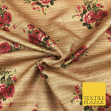 WARM STONE PINK Floral Digital Print Faux Raw Silk Fabric Dress Craft 1470